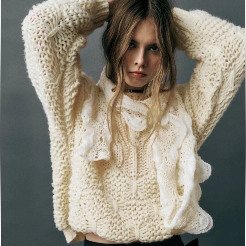 NWT Zara Pointelle Boho Sweater